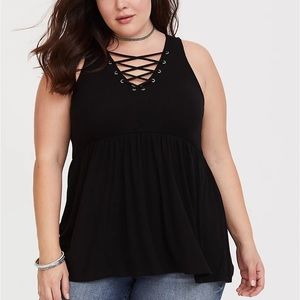 Torrid Black Lattice Ribbed Peplum Tank